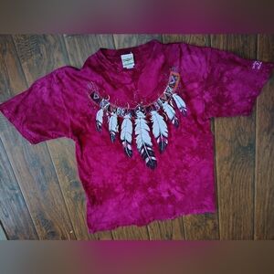 Vintage 90s Rag Tops tie dye Native American feathers T-shirt Size M-L